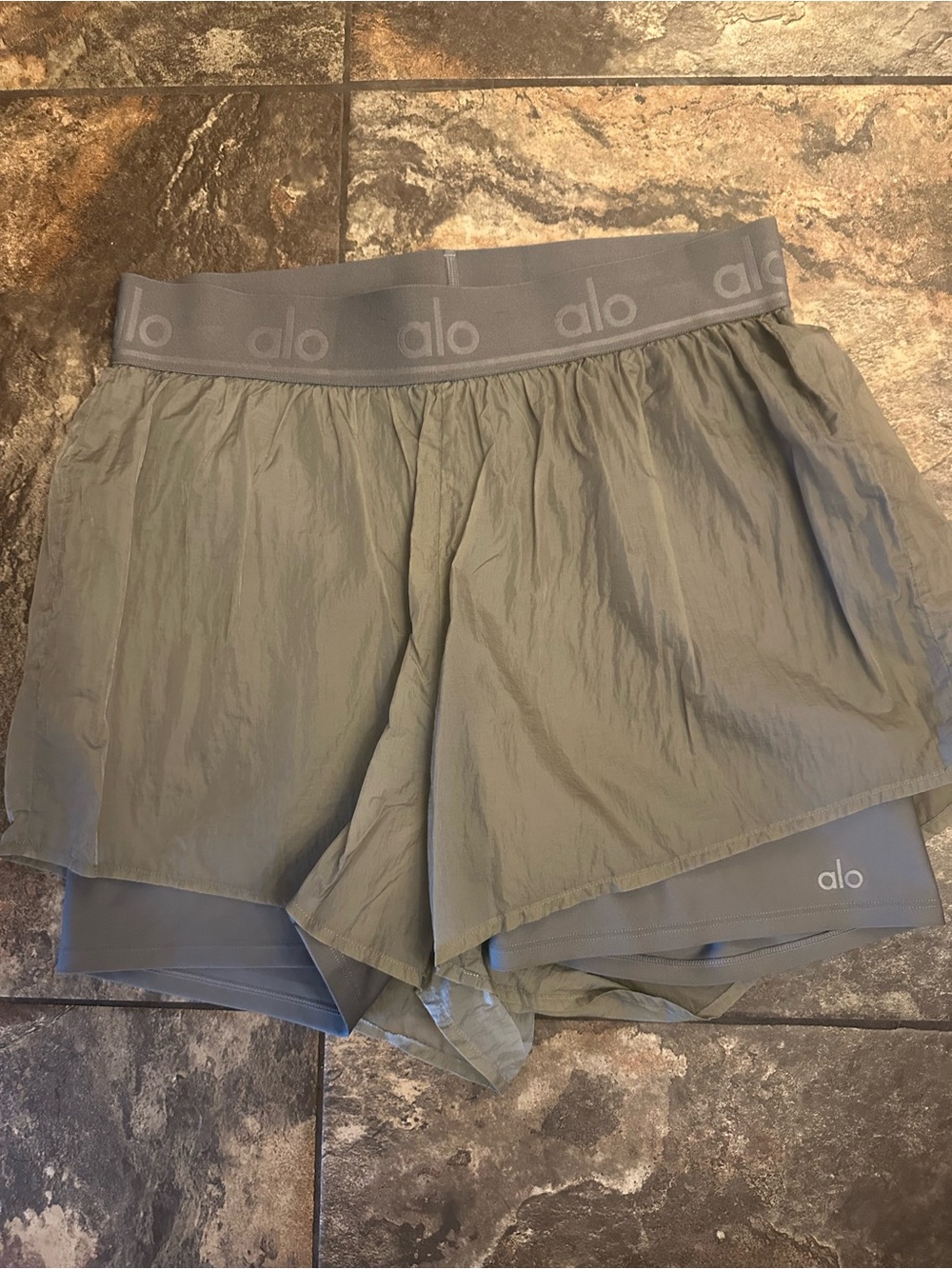ALO Yoga Olive Green Two-in-One Athletic Shorts